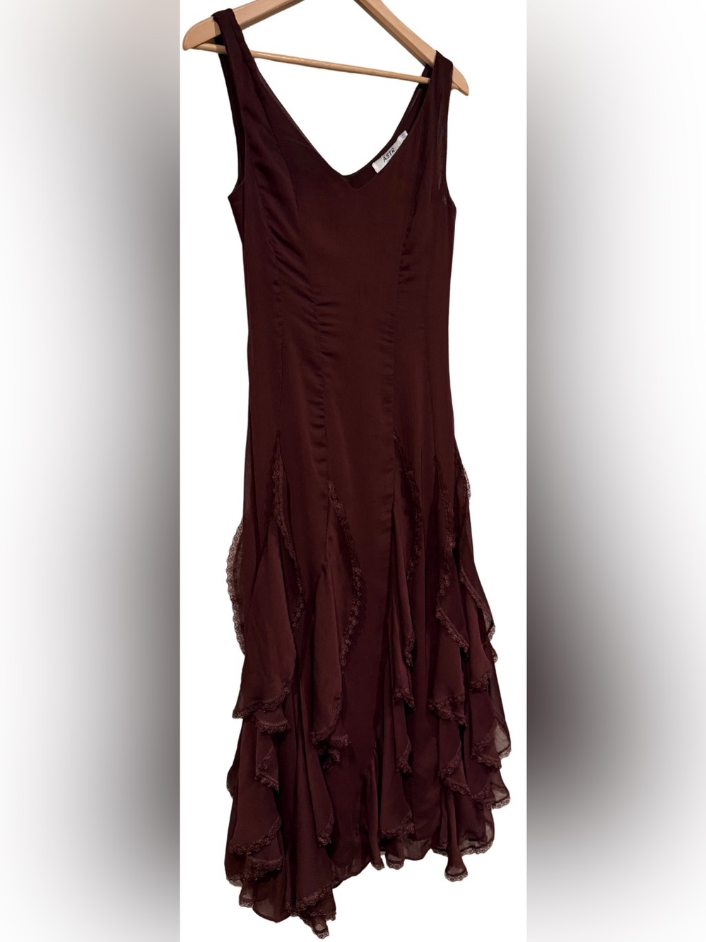 Anthropologie ASTR The Label Philomene V-Neck Ruffled Midi Dress XS Eggplant - Picture 6 of 10
